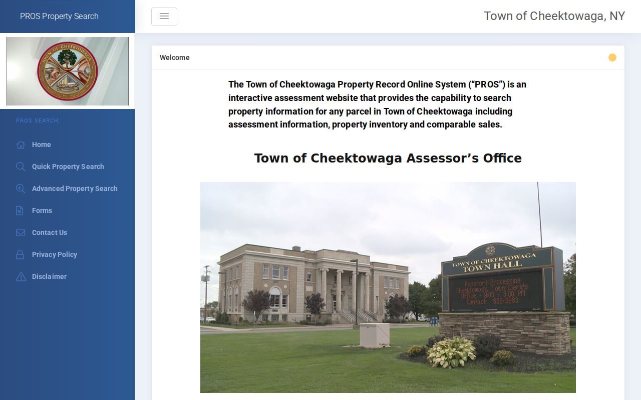 Cheektowaga residents directory Town PROS assessment property search