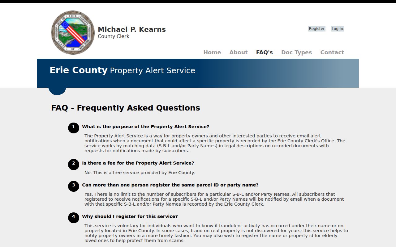 Cheektowaga residents directory Erie County Property Alert information