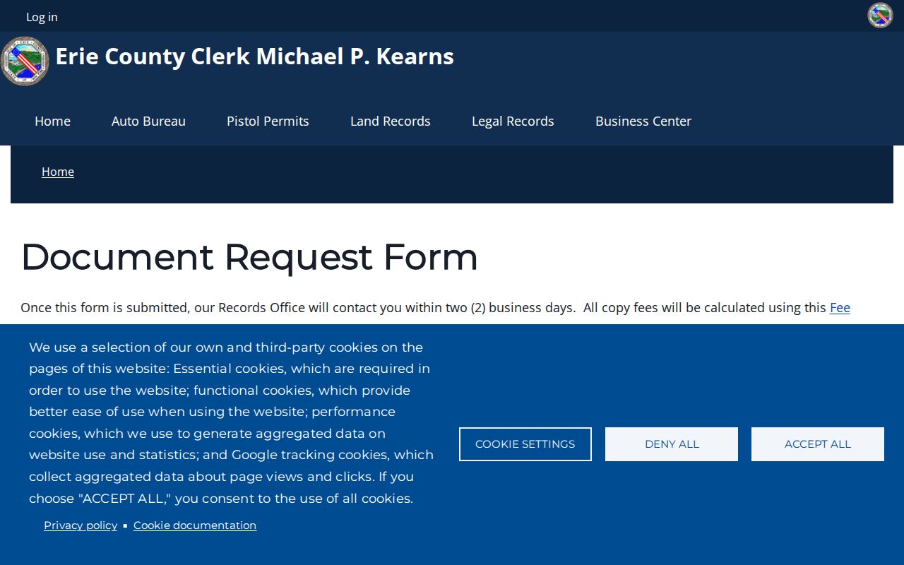 Cheektowaga residents directory Erie County Clerk document request form