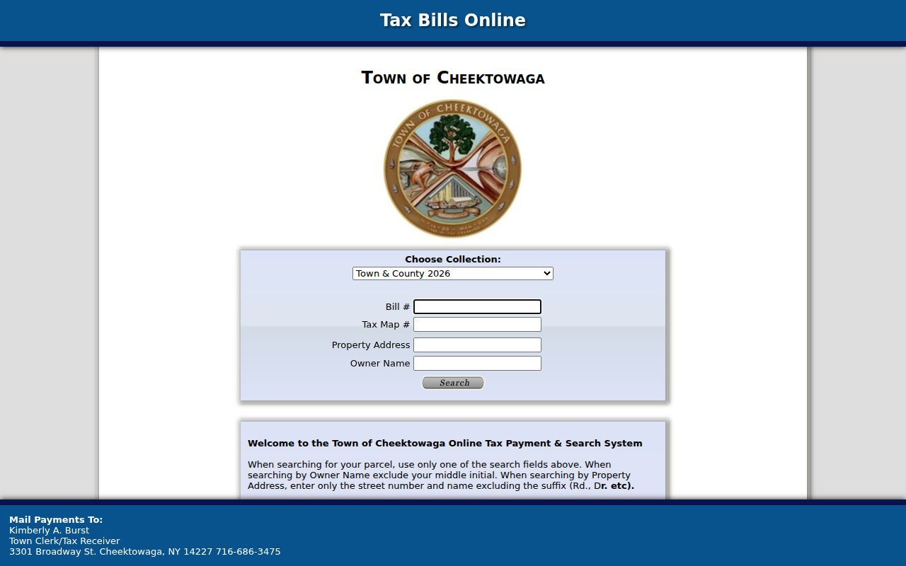 Cheektowaga ZIP code tax search with property address and owner fields