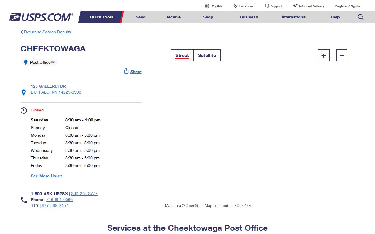 Cheektowaga ZIP code USPS result for the 14225 post office